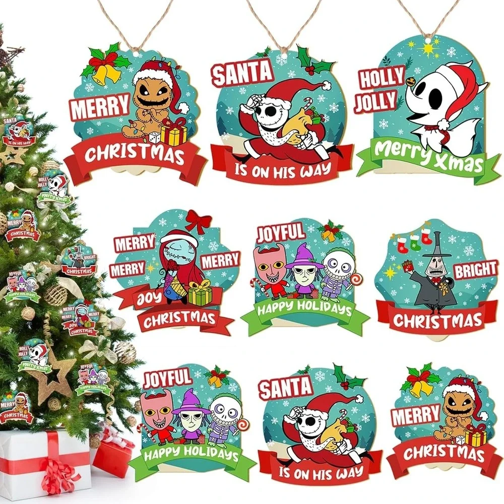 18 Pcs‎ Christmas Tree Decorations Christmas Jack Sally Wooden Hanging Ornaments